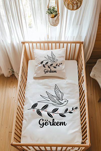 100% Cotton Satin Custom Name Park Bed Duvet Cover Set (70X120 CM) Bird