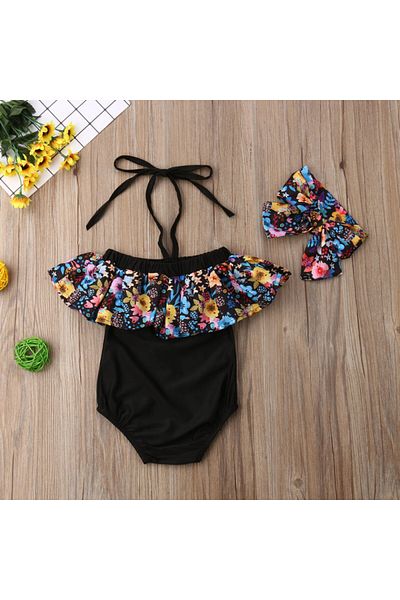 OEM Costum de baie cu volan inflorat si bentita Drool