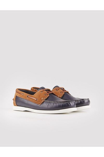 Cabani Genuine Leather Navy Blue Tan Men's Casual Shoes