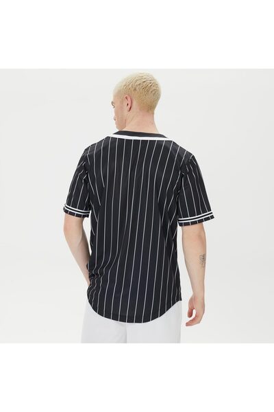 KARL KANI Herren KM221-115-1 Serif İnce Çizgili Beyzbol Gömleği