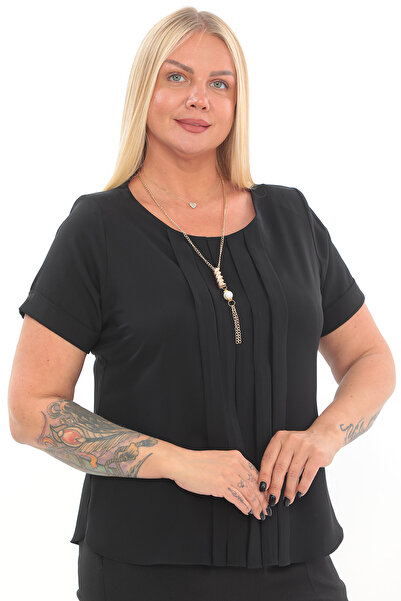 KİFAYET 16325 Bluză Jesika cu mânecă scurtă plisată în față cu colier (R) (B105)
