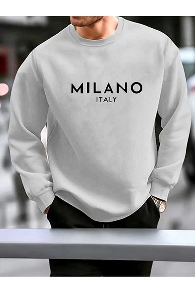 NO 601 Мъжки зимен суитшърт без качулка с кръгло деколте и качулка Milan Italy