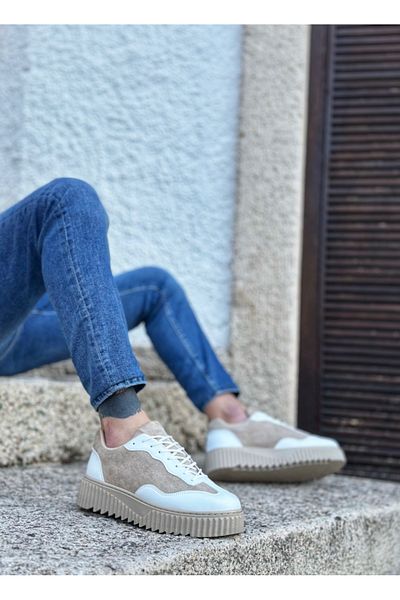 BESKAR BA0802 Ανδρικά παπούτσια casual BOA Cream Suede ψηλή σόλα