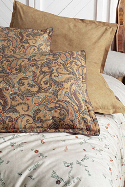 Sarev Saura Beige 100% Cotton Fancy Poplin Double Duvet Cover Set