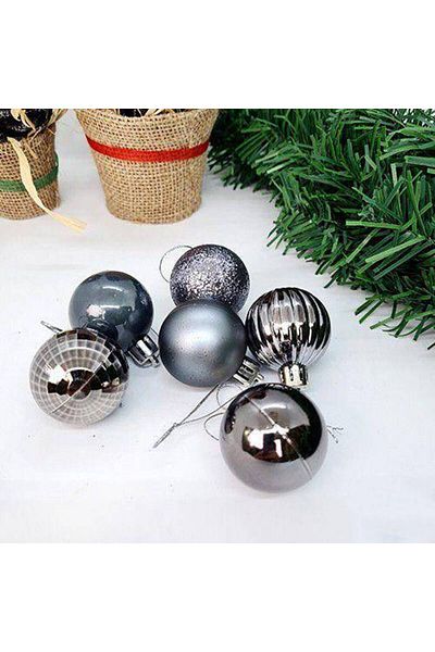 Parti Dükkanım Space Grey Χριστουγεννιάτικη Μπάλα Στολίδι Ματ-γυαλιστερό-ασημί-καθρέφτης 6 Τεμάχια 4 εκ.