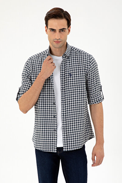 U.S. Polo Assn. قميص رجالي باللون الأزرق الداكن بأكمام طويلة 50296628 -VR033