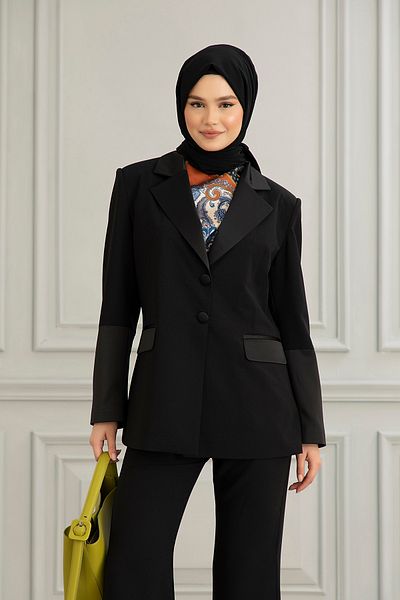 Abay Satin Detailed Blazer Jacketed Pants Hijab Set