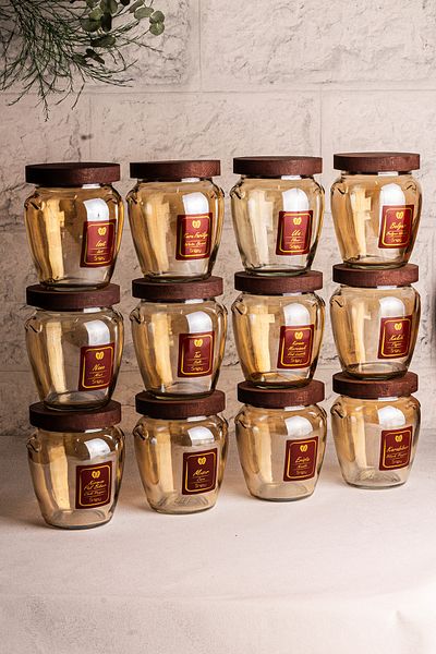 Snippy Fatty Gold - طقم أوعية توابل زجاجية مفرغة من الهواء مكون من 12 قطعة، طقم حاوية تخزين بغطاء خشبي سعة 580 مل