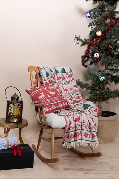 MYLASA HOME 100% Cotton Christmas Throw & Christmas Throw Pillow Set
