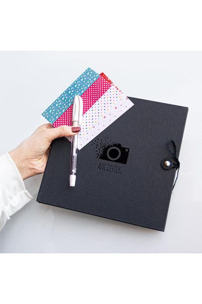 Nobbystar Black Design Yourself Memory Book and Photo Album with White Pen