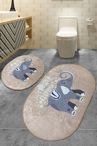 Chilai Home Σετ μπάνιου με χαλί μπάνιου Beşer Lepanti Beige 2 τεμαχίων