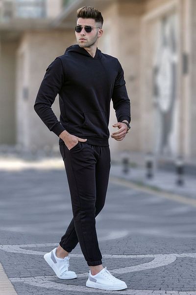 BayBayan Ανδρικό σετ φόρμας χωρίς στάμπα, ίσιο oversize με ελαστικά πόδια