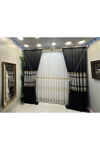 NİVEMESHOME Nivemeshome Lotus Gold - 1/2.5 Tight Pleated Tulle Curtain