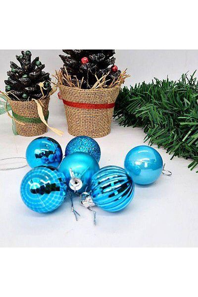Parti Dükkanım Ornament Minge de Anul Nou Albastru Deschis Mat-lucios-argintiu-oglindă 6 Bucăți 4 Cm