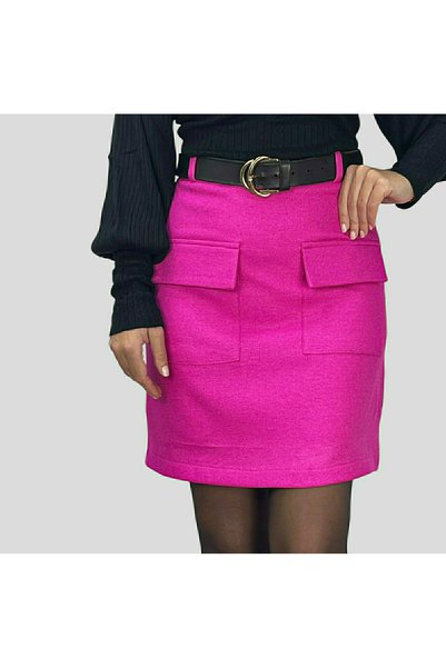 ABAS Fuşya Pembe Önden Kapak Cepli Astarlı Mini Boy Etek