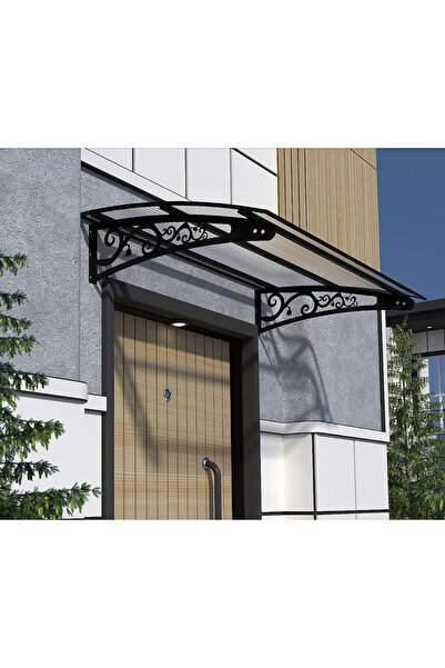 Şentürk Metal Taşıyıcılı Kapı Üstü Pratik Sundurma Siyah - Şeffaf Levha 130 x 100 Md2
