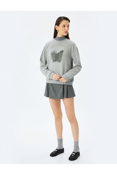 Koton X Şahika Ercümen - Embroidery Detailed Printed Long Sleeve Oversize Sweatshirt