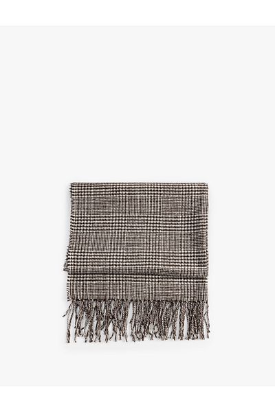 Koton Plaid Tasseled Long Scarf