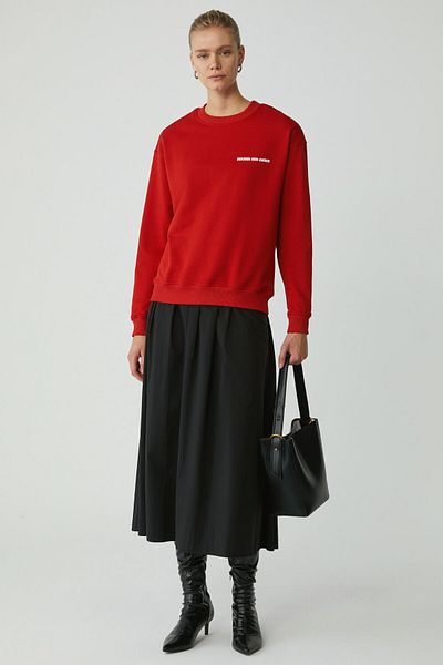 ETHIQUET Modest Sandra Damen-Sweatshirt aus Baumwollfleece, weich bedruckt, runder Kragen, bequem, rot