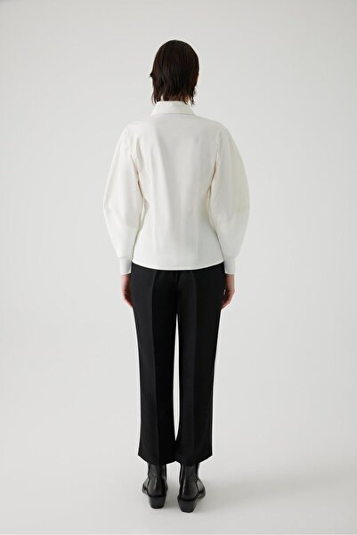 Exquise Long Sleeve Knitwear Slim Fit Shirt - Bone Poplin, Sleeve Detail