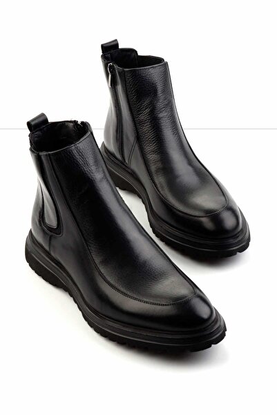 Bambi Siyah Siyah Antik Hakiki Deri Erkek Bot & Bootie E02194021141