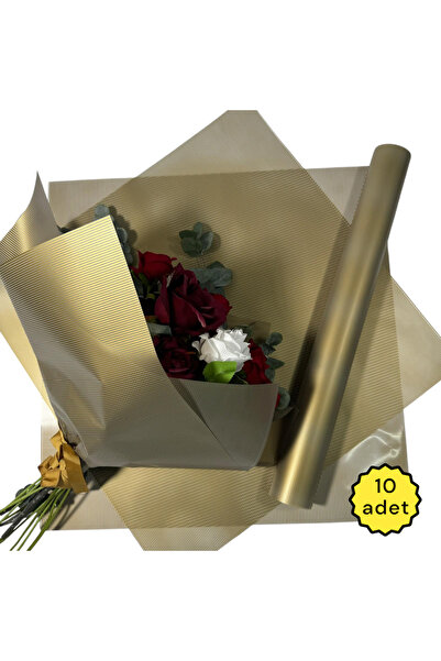 COLORPAK Çiçek Buket Ambalaj Jelatin Kağıdı (GOLD ÇİZGİLİ DESEN) Mat Opp 58x58cm (10 adet)