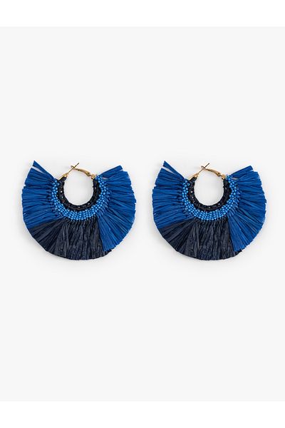 Koton Straw Hoop Earrings with Bead Detail - Koton X Melis Ağazat