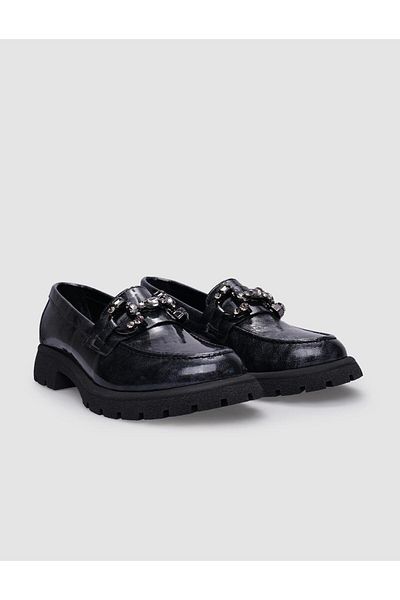 Cabani Black Genuine Leather - 100% Buckle Women's Casual Shoes