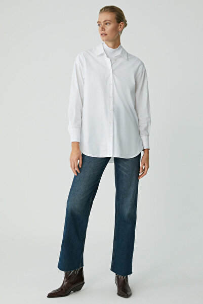 ETHIQUET Cămașă albă, cu manșete, din poplin, pentru femei, 100% bumbac organic, cu tăiere supradimensionată, Modest Amarabb