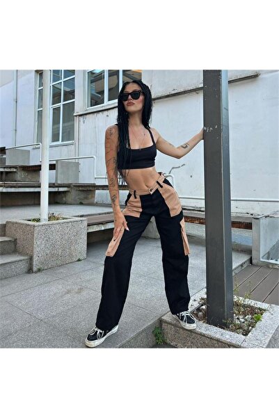 Karakedi Black Trousers with Beige Piece Cargo Pocket