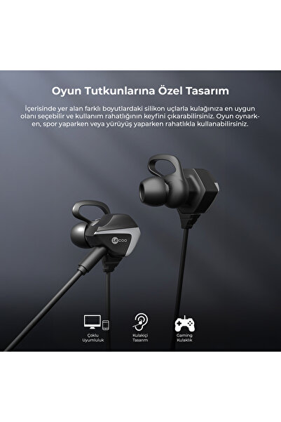 Lecoo Ht105 Kablolu 3.5mm Jacklı Çıkartılabilir Mikrofonlu Kulak Içi Gaming Kulaklık Siyah