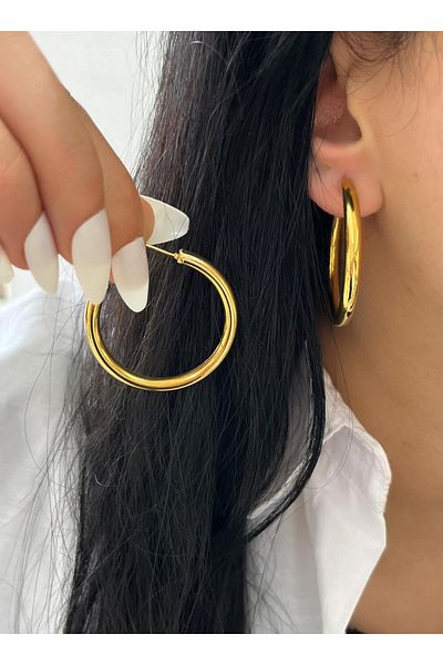 YASİN TOPÇU Steel Gold Earrings