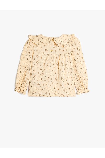 Koton Cotton Floral Print Baby Collar Long Sleeve Muslin Blouse