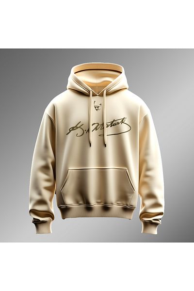 Crea Eymer Wear Φούτερ με κουκούλα με υπογραφή Ataturk - Σχέδιο σιλουέτας, εμπριμέ, κρέμα