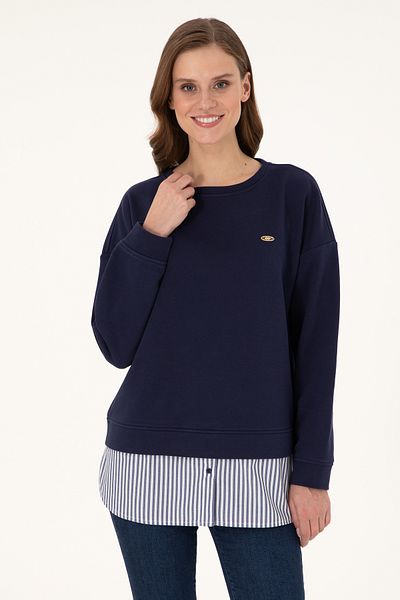 U.S. Polo Assn. Women's Navy Blue Shirt Detail Crew Neck Sweatshirt 50299007 -Vr033