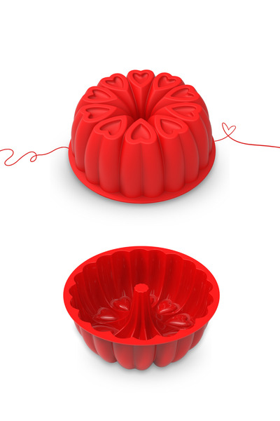 Silicolife Kalp Desenli Yuvarlak Silikon Kek Kalıbı 23 cm Kırmızı