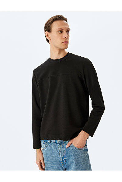 Koton Βασικό φούτερ με λαιμόκοψη με μακρυμάνικο βαμβακερό μείγμα με λεπτομέρεια ραφής