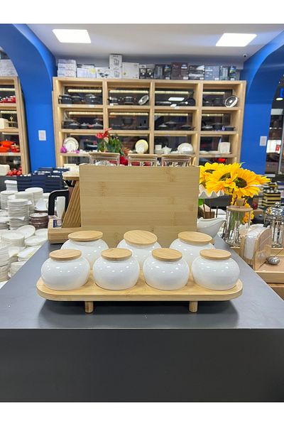 ASLAN ZÜCCACİYE 7-Piece Bambum Simple Spice Set - with Stand
