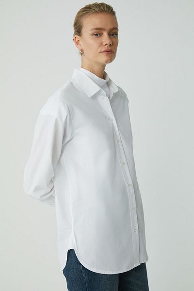 ETHIQUET Modna koszula damska Amarabb wykonana w 100% z organicznej bawełny, oversize fit, popelina, mankiety, biała, plus size