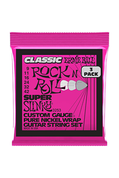 Ernie Ball P03253 Super Slinky Classic Rnr Pure Nickel 9-42 Elektro Tel Seti ...
