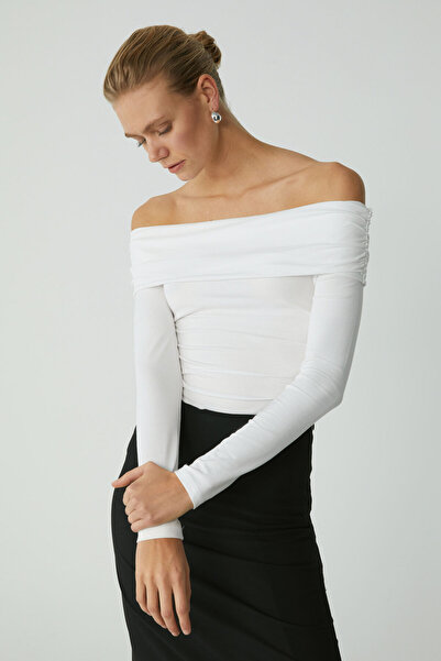 ETHIQUET Modest Babel γυναικεία βισκόζη μακρυμάνικη λεπτή λευκή μπλούζα