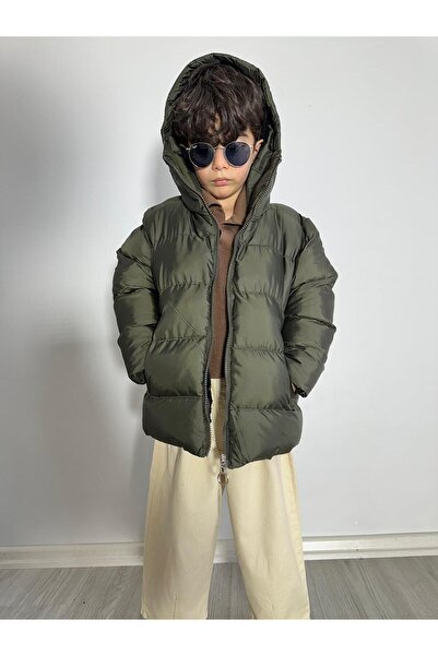 LNASLSTORE Erkek Çocuk Bebek Şişme Sabit Kapüşonlu Siyah Mont