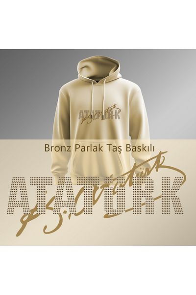 Crea Eymer Wear Μπρούτζινη πέτρα με στάμπα με κουκούλα για τον Ατατούρκ - Κρέμα