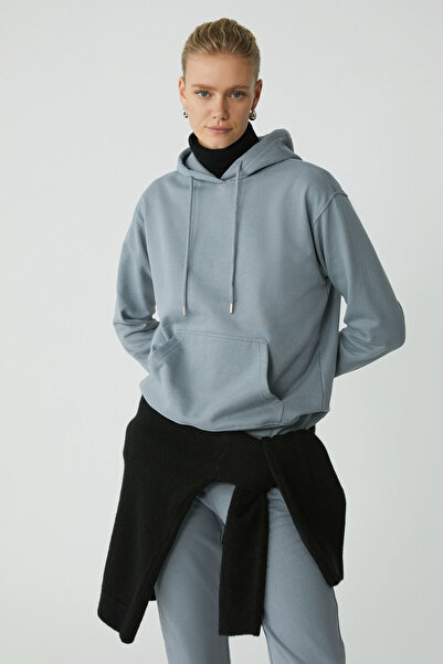 ETHIQUET Modest Candace Kadın Pamuklu Içi Polarlı Beli Ve Paçası Lastikli Kordonlu Relaxed Mavi Eşofman Altı