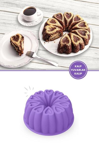 Silicolife Kalp Desenli Yuvarlak Silikon Kek Kalıbı 23 cm Lila