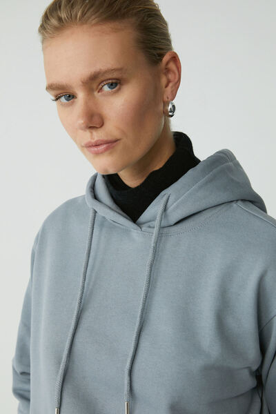 ETHIQUET Γυναικείο φούτερ Abelia με κουκούλα Comfort Fit μπλε με μαλακό χοντρό ύφασμα και φλις εσωτερικά