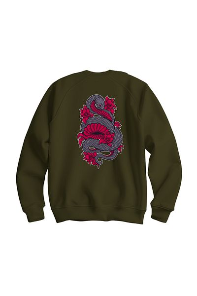 Zec Style Women's 3 Thread Raised Sweatshirt Pink Snake Oversize Sweatshirt