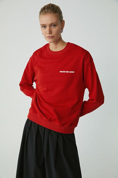 ETHIQUET Modest Sandra Damen-Sweatshirt aus Baumwollfleece, weich bedruckt, runder Kragen, bequem, rot
