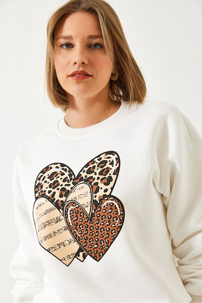 Bianco Lucci Dámská leopardí mikina s potiskem tří srdcí 60601034