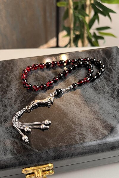 dergah tesbih Şah Mat Serisi Bilek Boy Gümüş Püskül Ateş-i Kehribar